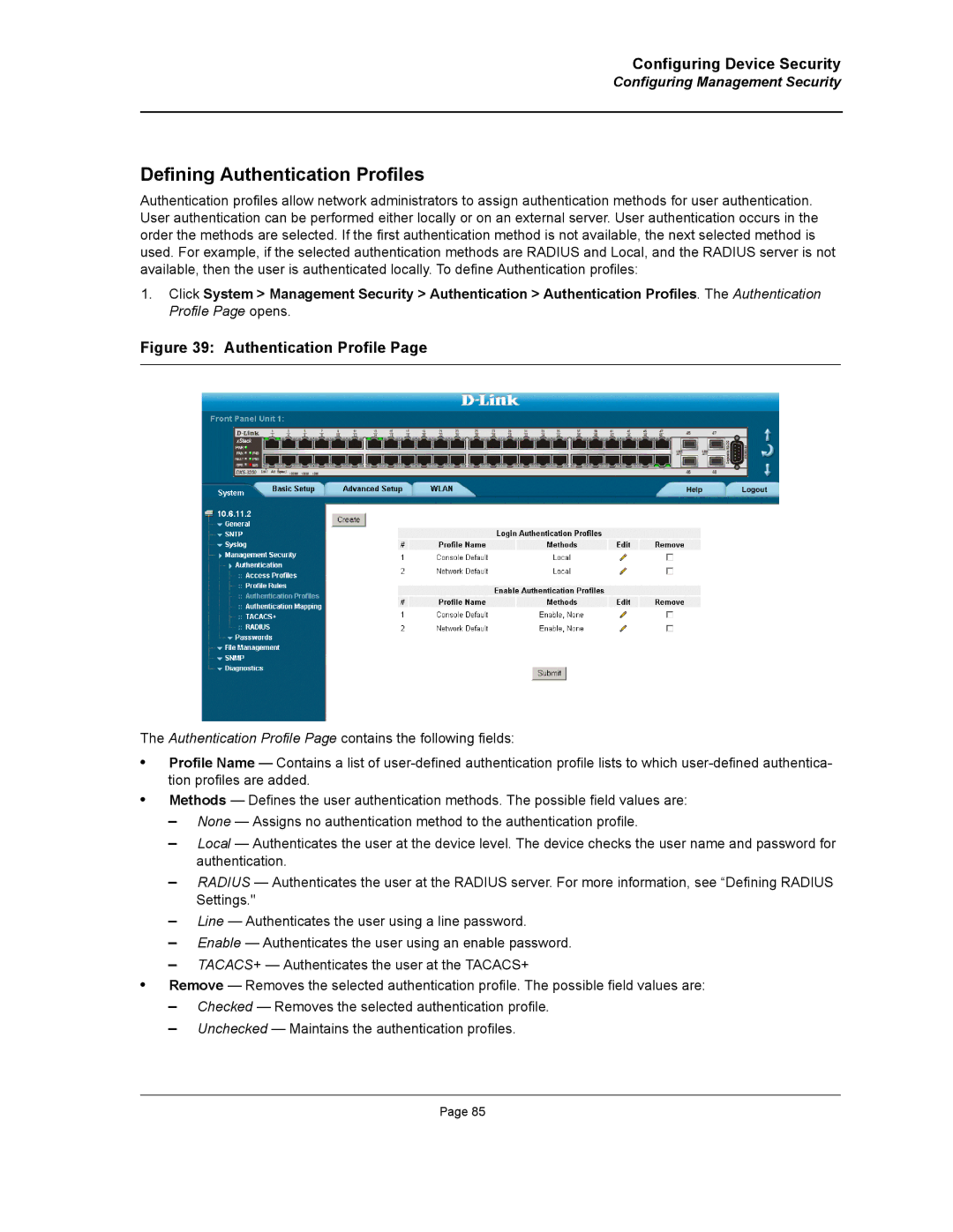 D-Link DWS/DXS-3200 manual Defining Authentication Profiles 