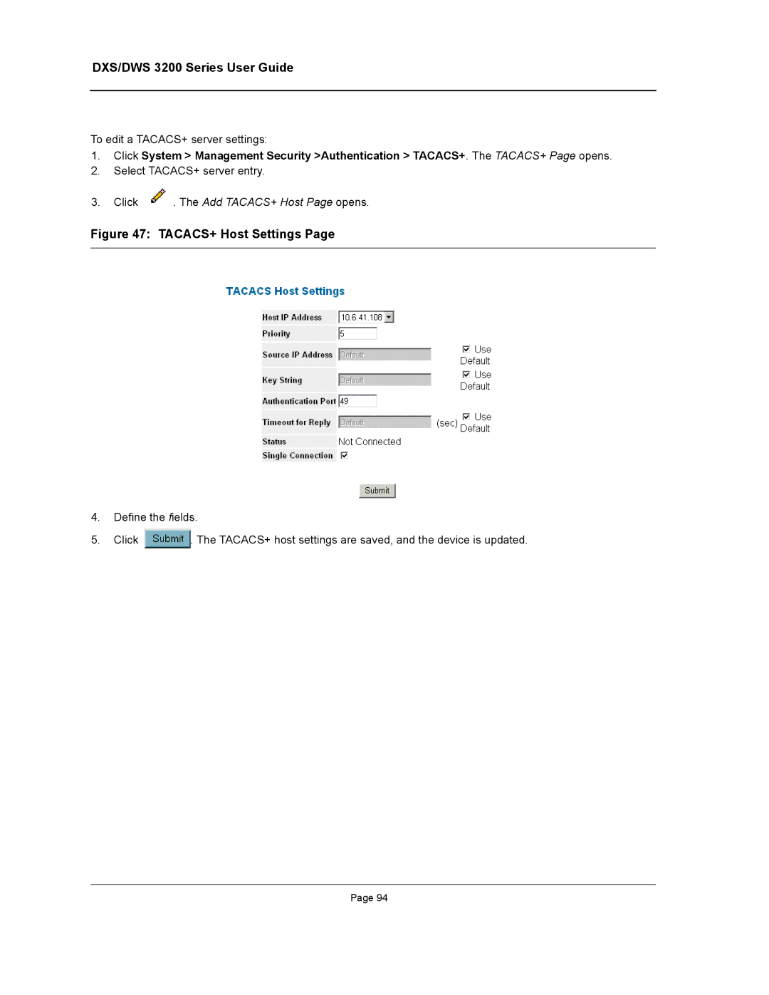 D-Link DWS/DXS-3200 manual TACACS+ Host Settings 