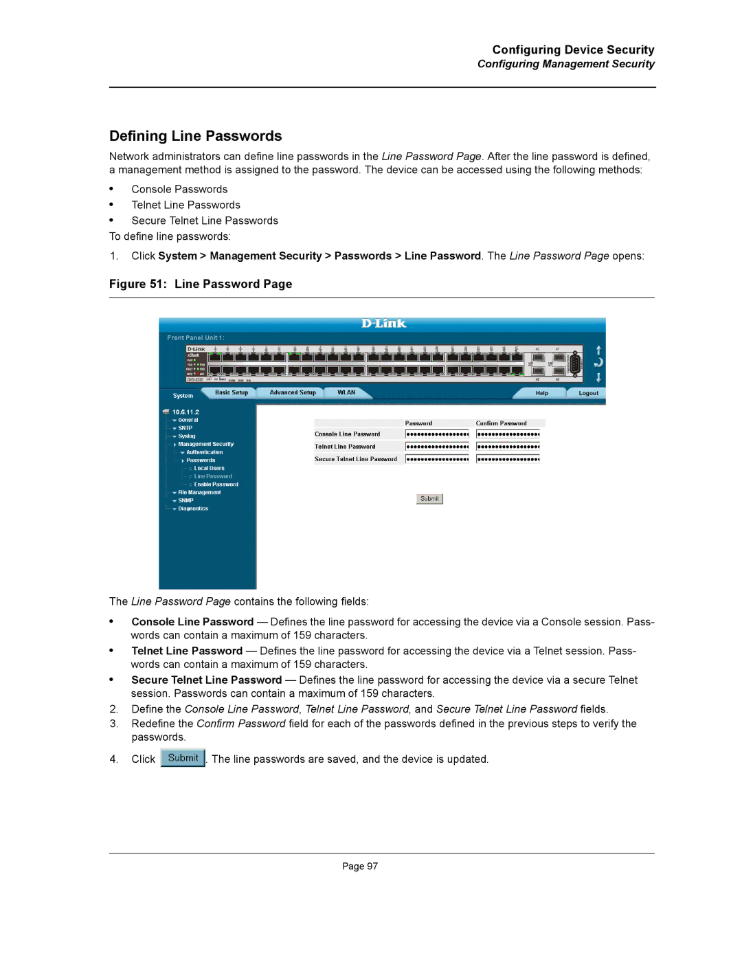 D-Link DWS/DXS-3200 manual Defining Line Passwords 