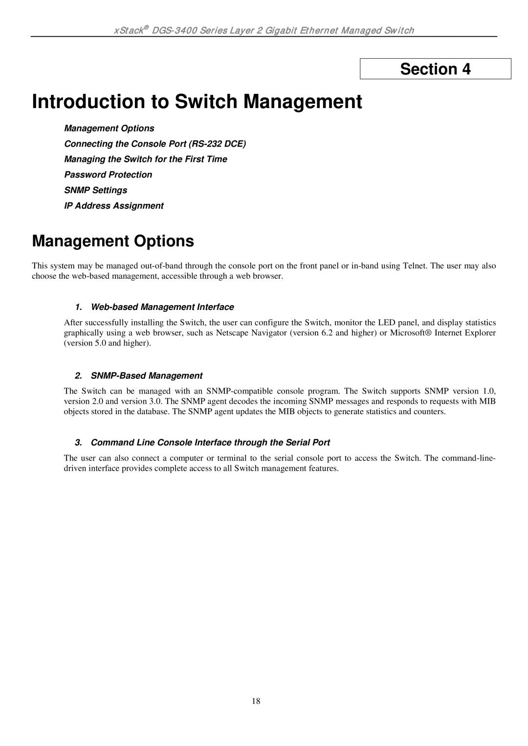 D-Link ethernet managed switch manual Introduction to Switch Management, Management Options 