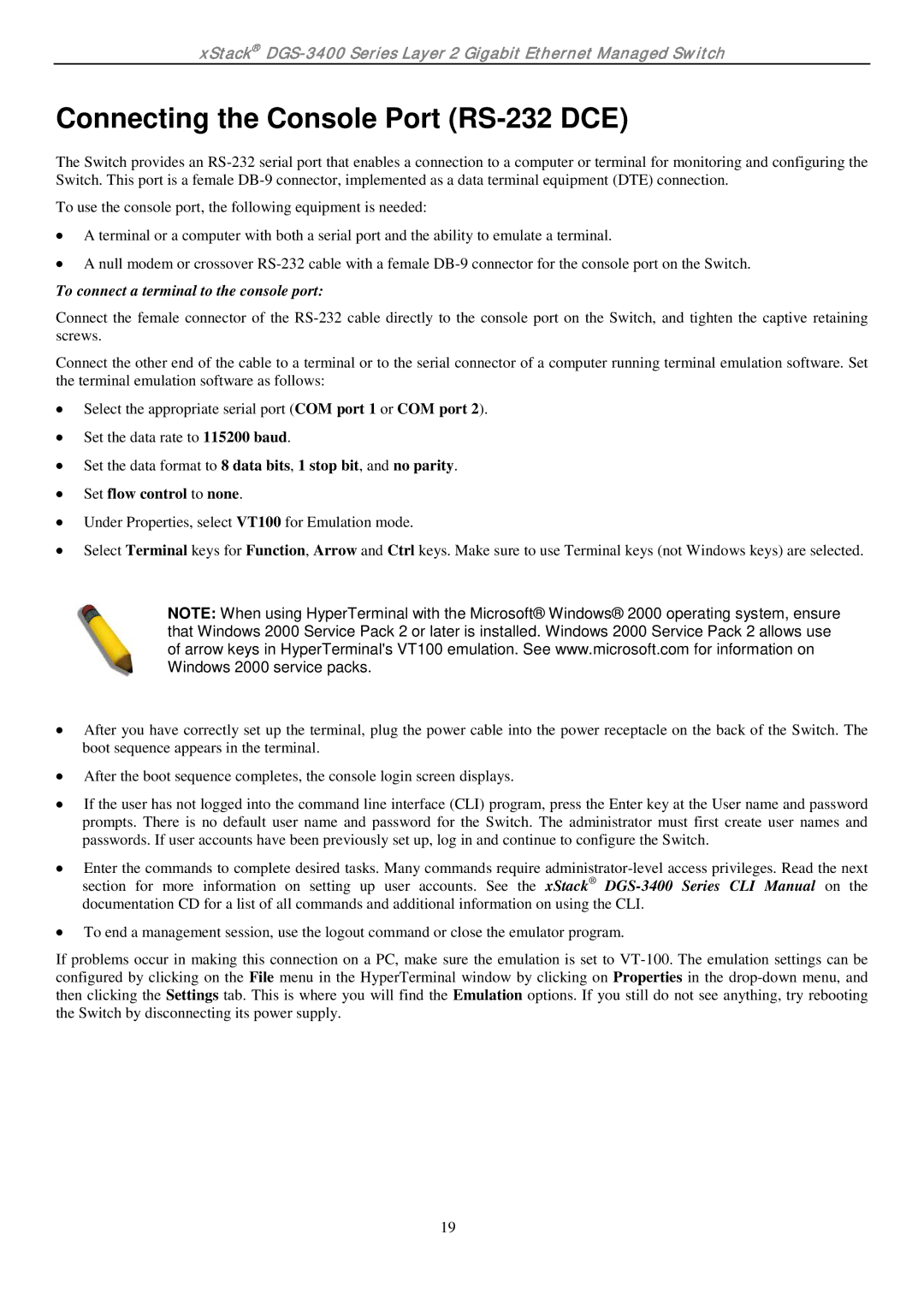 D-Link ethernet managed switch manual Connecting the Console Port RS-232 DCE, To connect a terminal to the console port 