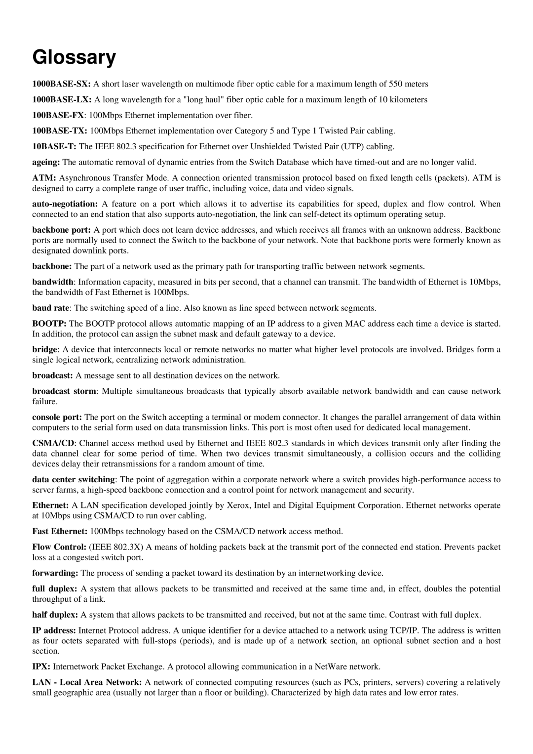 D-Link ethernet managed switch manual Glossary 