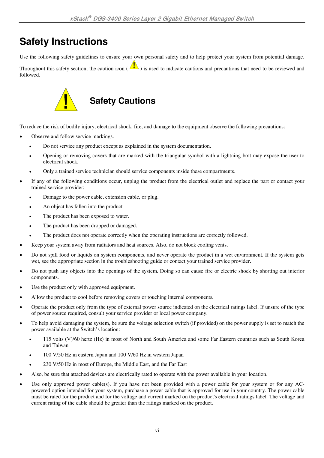 D-Link ethernet managed switch manual Safety Instructions, Safety Cautions 