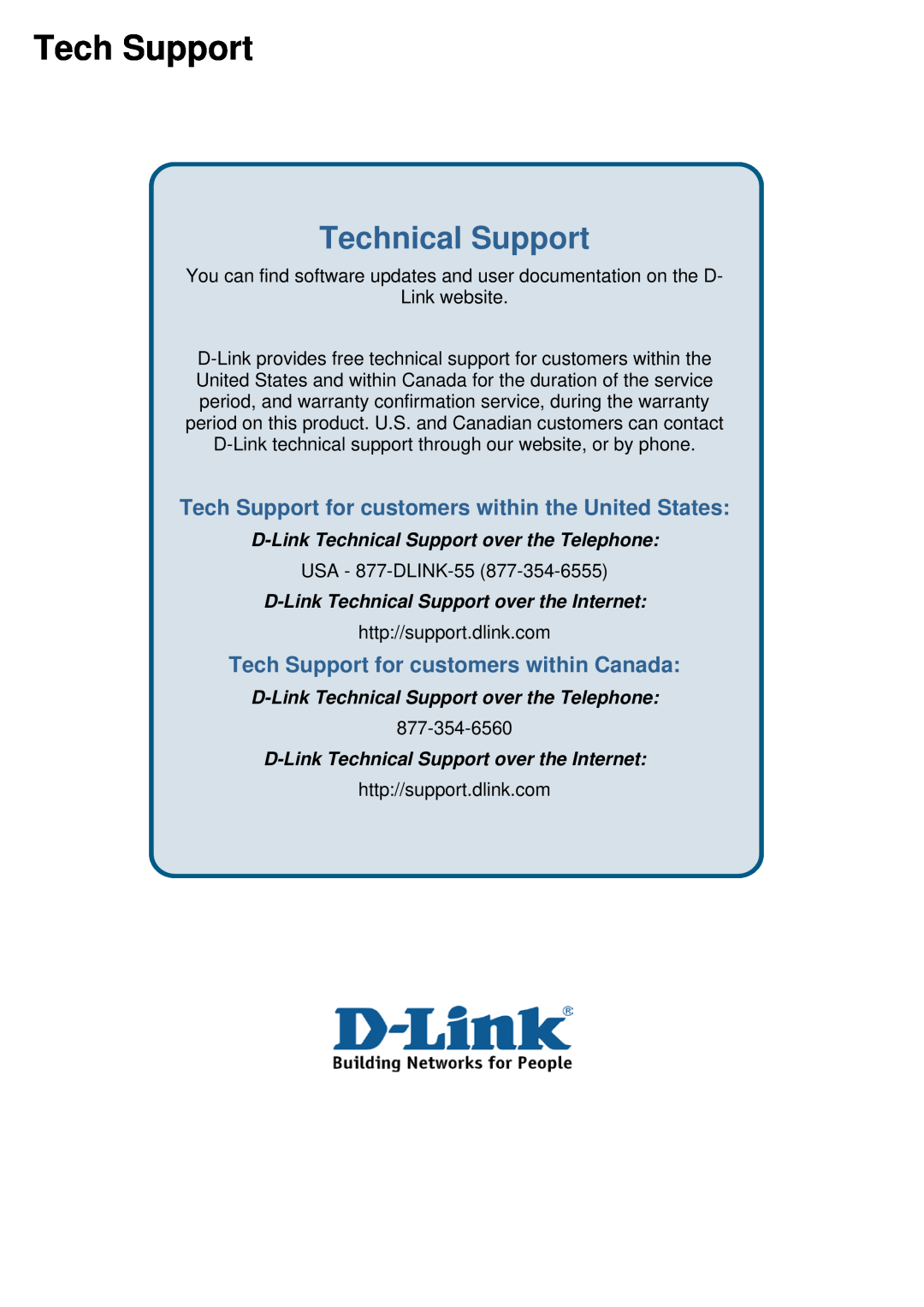 D-Link ethernet managed switch manual Technical Support, Tech Support for customers within the United States 