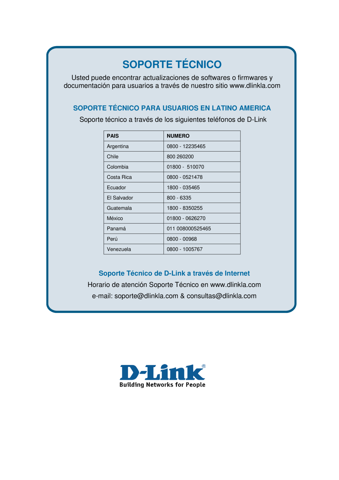 D-Link ethernet managed switch manual Soporte Técnico Para Usuarios En Latino America, Pais, Numero 