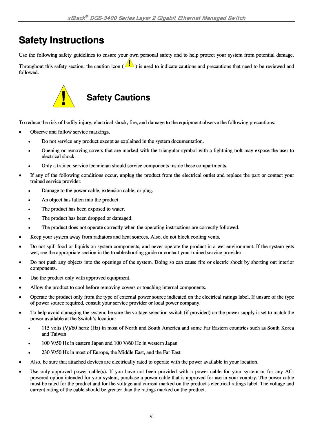 D-Link ethernet managed switch manual Safety Instructions, Safety Cautions 