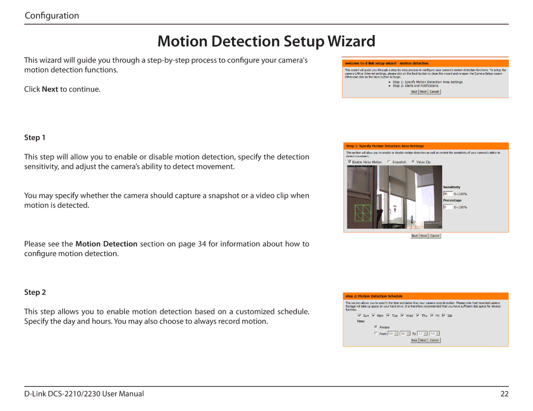 D-Link full hd poe wireless n cube network camera manual Motion Detection Setup Wizard, Step 