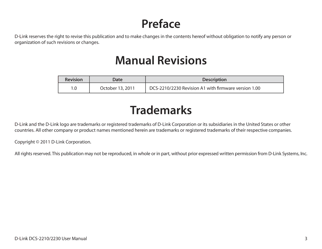 D-Link full hd poe wireless n cube network camera manual Preface, Manual Revisions, Trademarks, Revision Date 