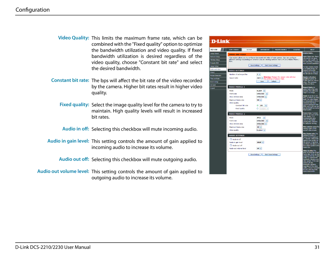 D-Link full hd poe wireless n cube network camera manual Video Quality Constant bit rate Fixed quality 