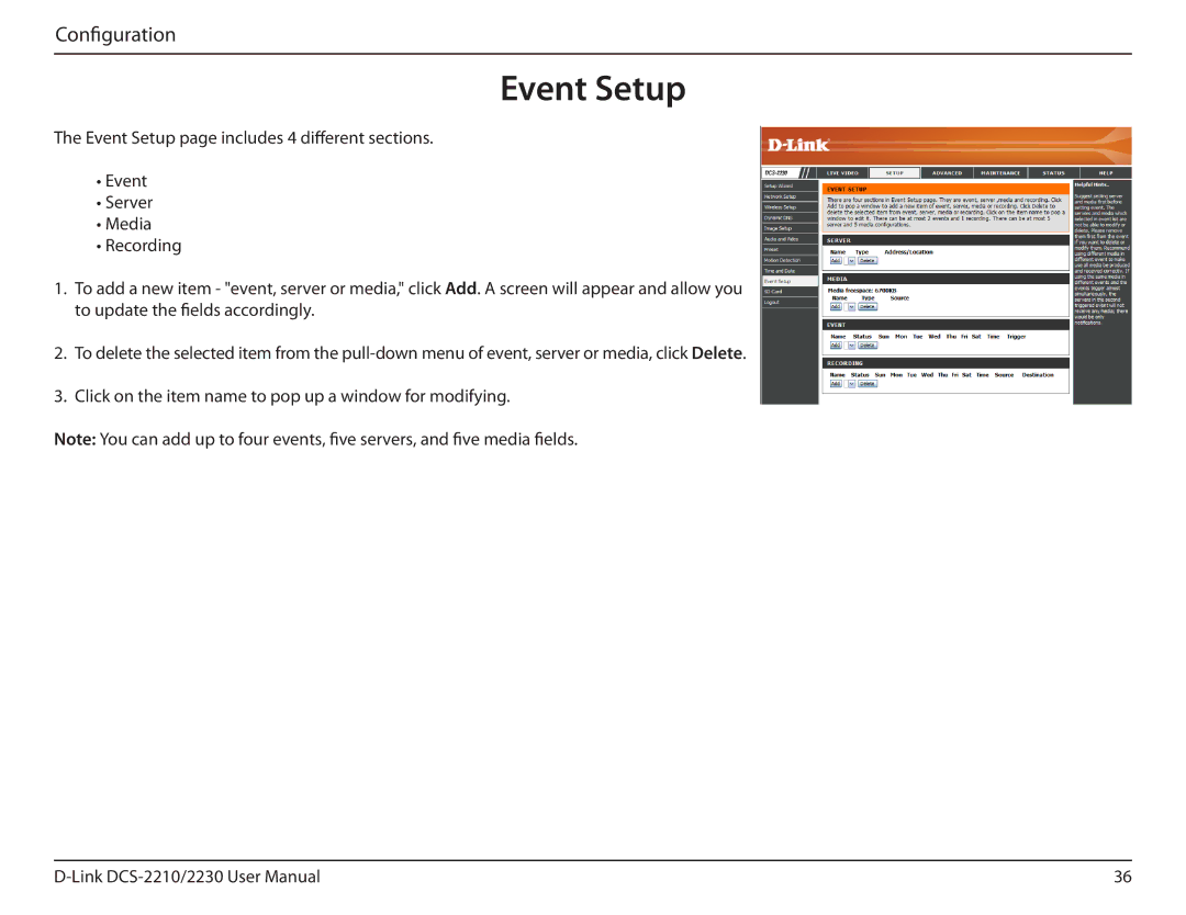D-Link full hd poe wireless n cube network camera manual Event Setup 