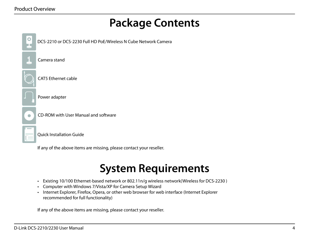 D-Link full hd poe wireless n cube network camera manual Package Contents, System Requirements 