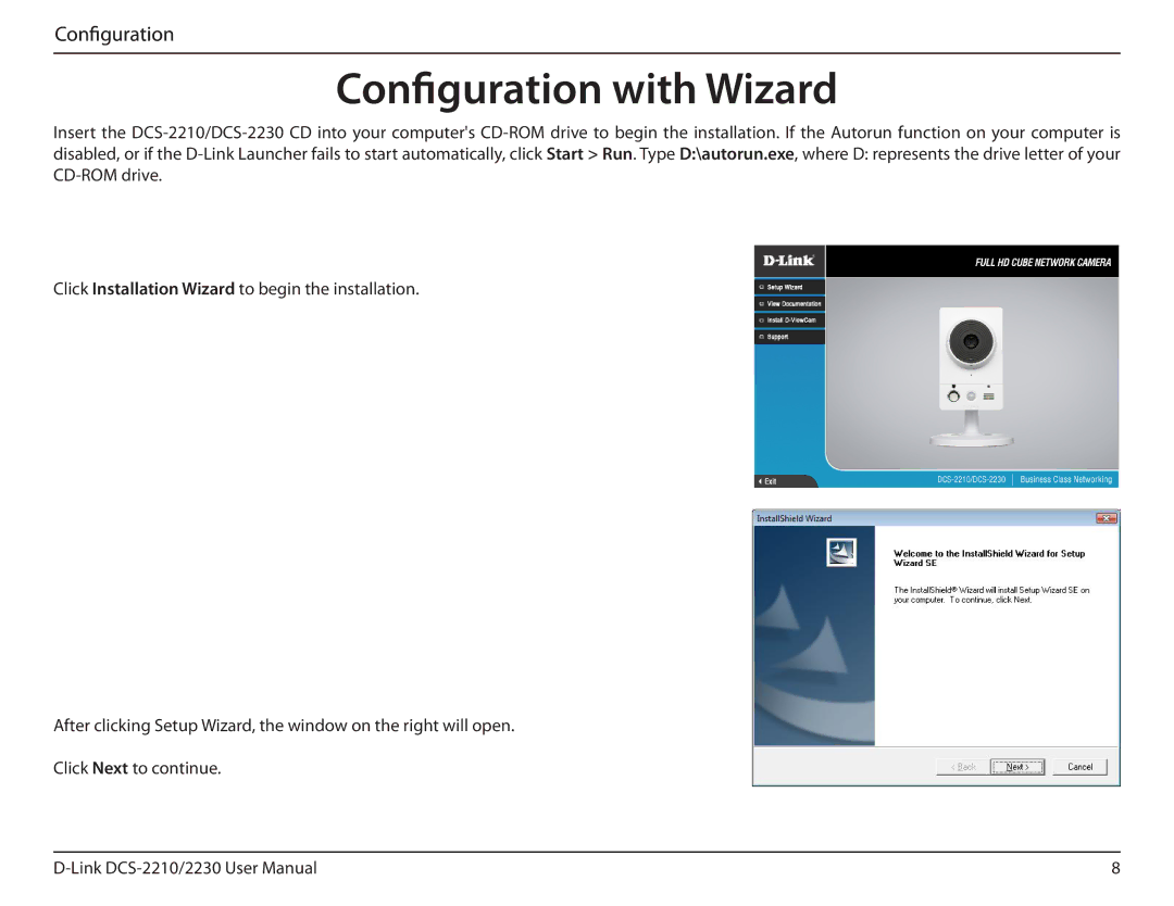D-Link full hd poe wireless n cube network camera manual Configuration with Wizard 