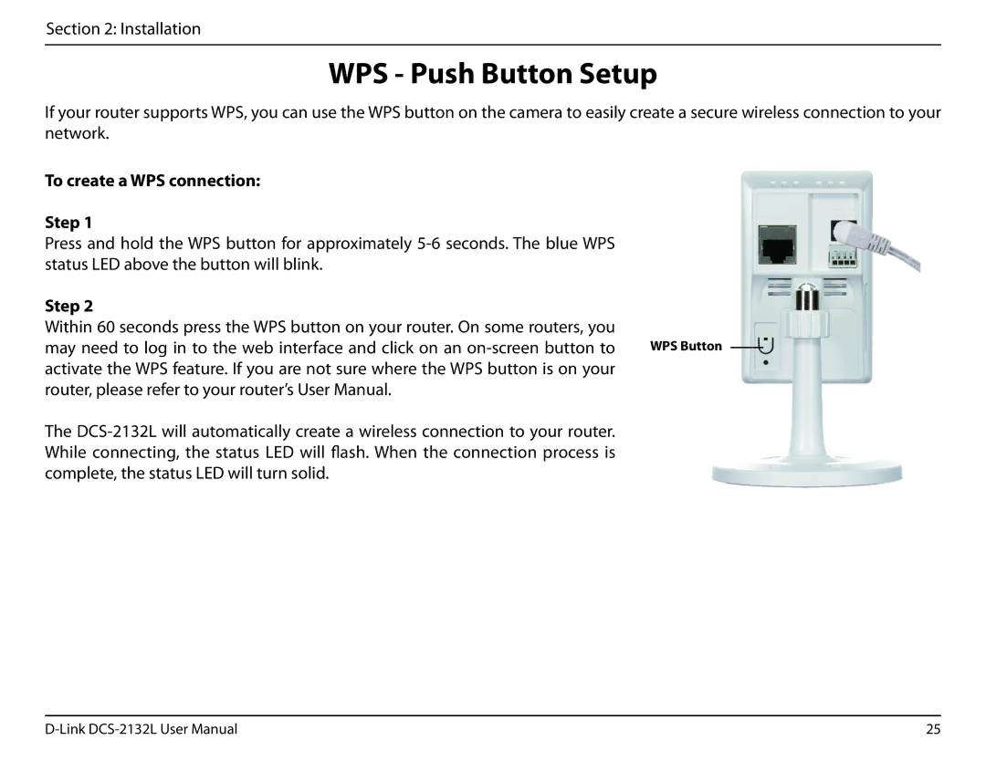 D-Link hd wireless n cube network camera user manual WPS Push Button Setup 