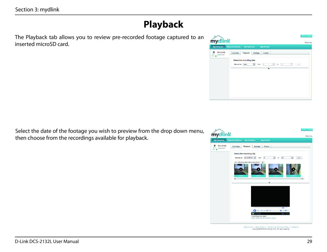 D-Link hd wireless n cube network camera user manual Playback 