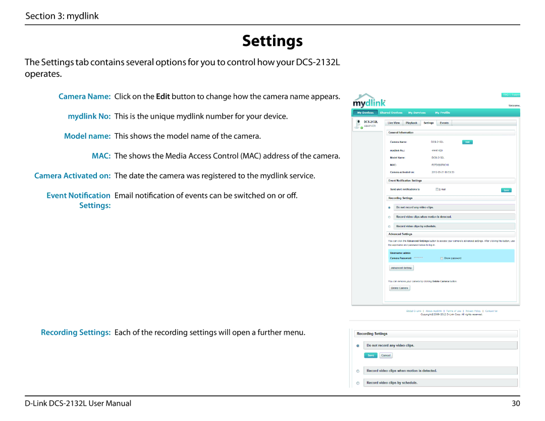 D-Link hd wireless n cube network camera user manual Settings 