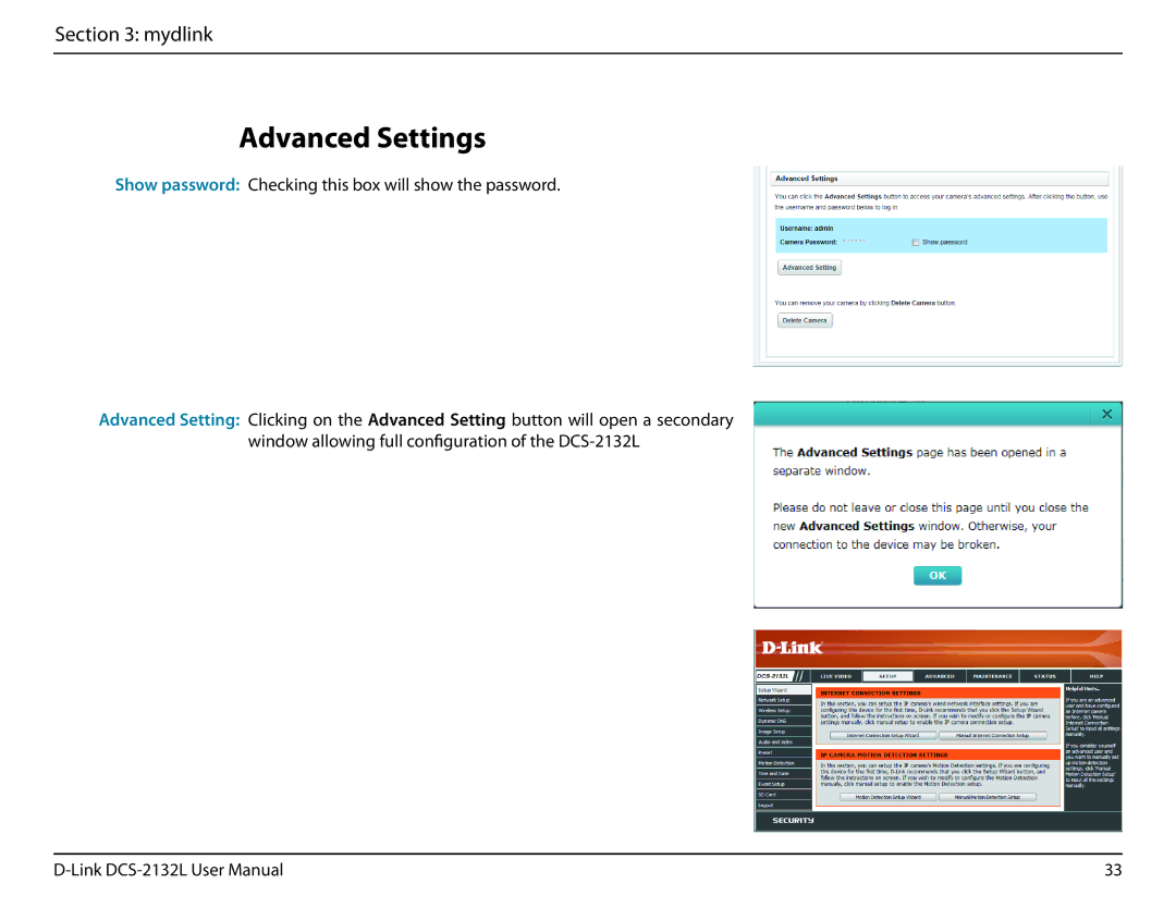 D-Link hd wireless n cube network camera user manual Advanced Settings 
