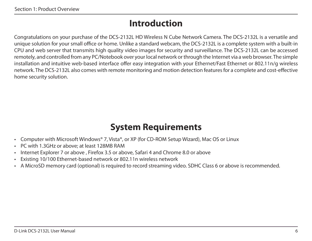 D-Link hd wireless n cube network camera user manual Introduction, System Requirements 