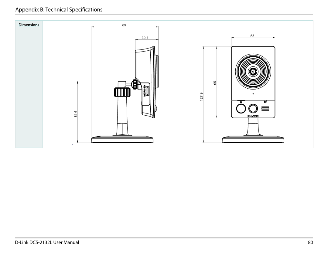 D-Link hd wireless n cube network camera user manual Dimensions 