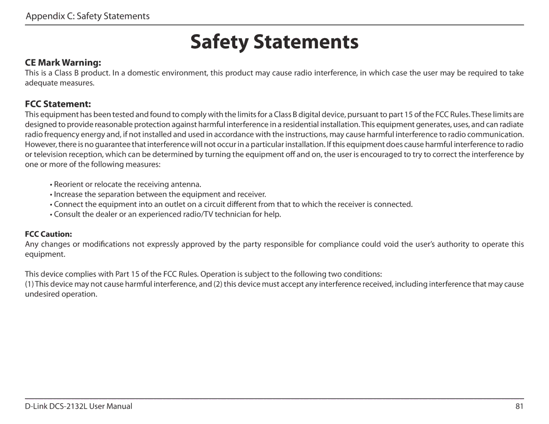 D-Link hd wireless n cube network camera user manual Safety Statements, FCC Caution 