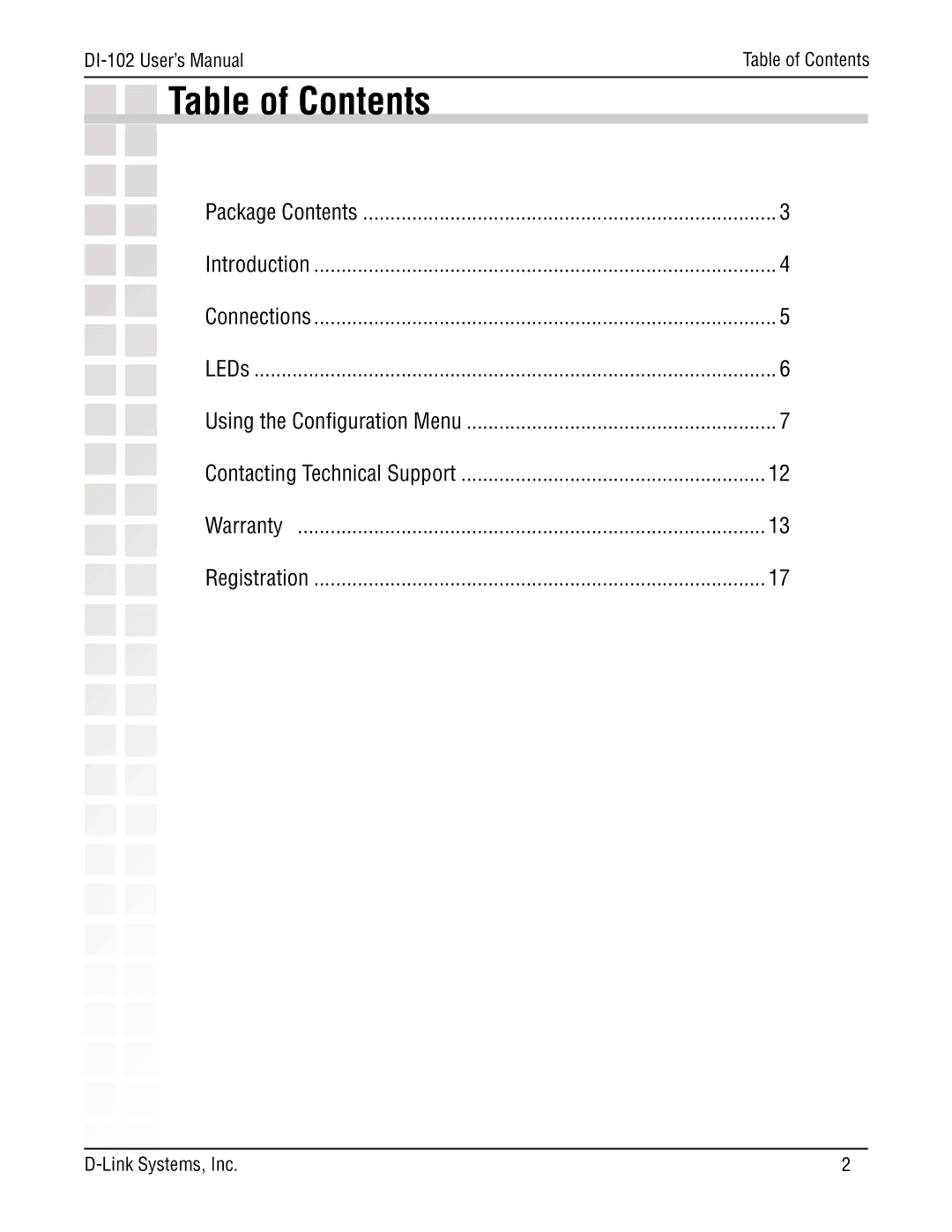 D-Link DI-102, Internet/VoIP Accelerator manual Table of Contents 