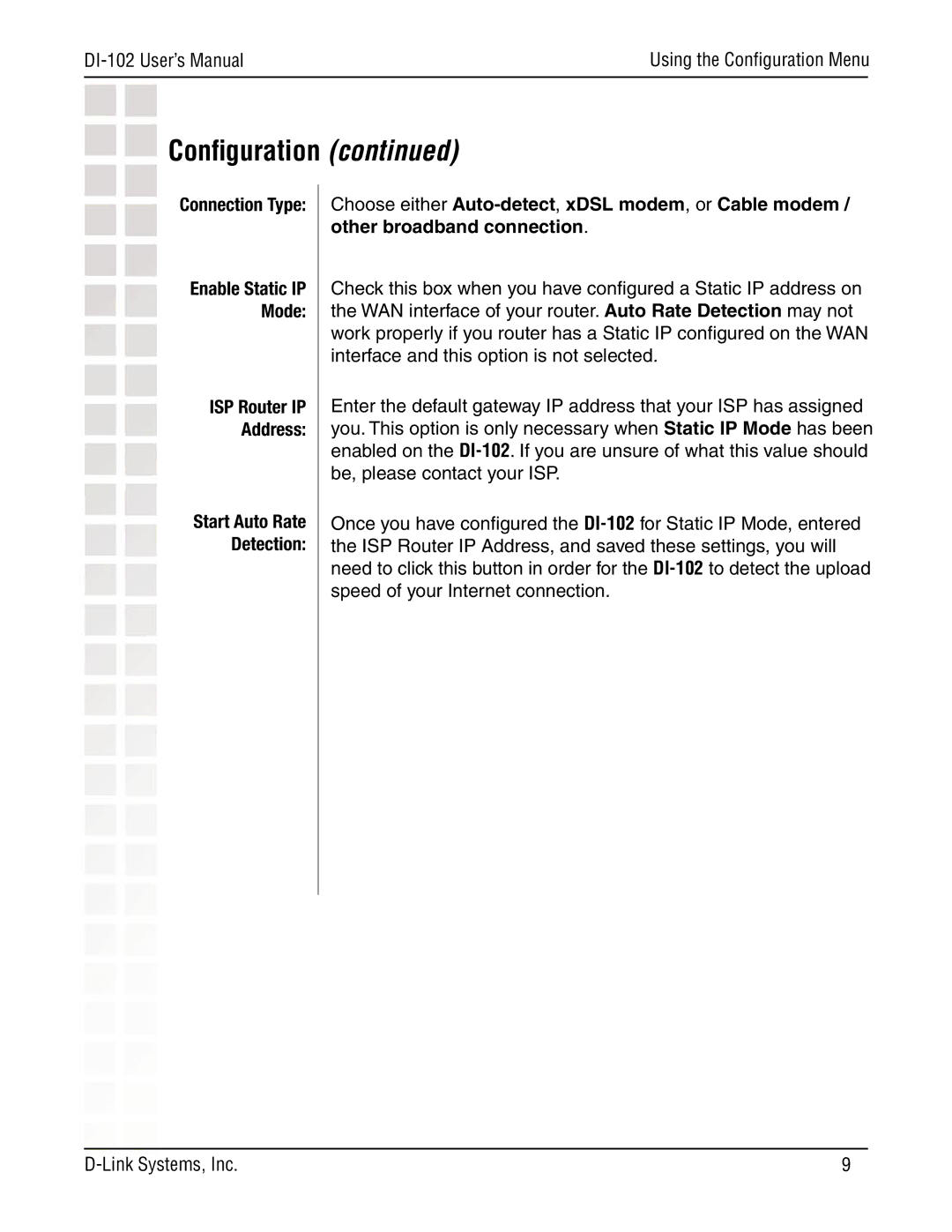 D-Link Internet/VoIP Accelerator, DI-102 manual Conﬁguration 