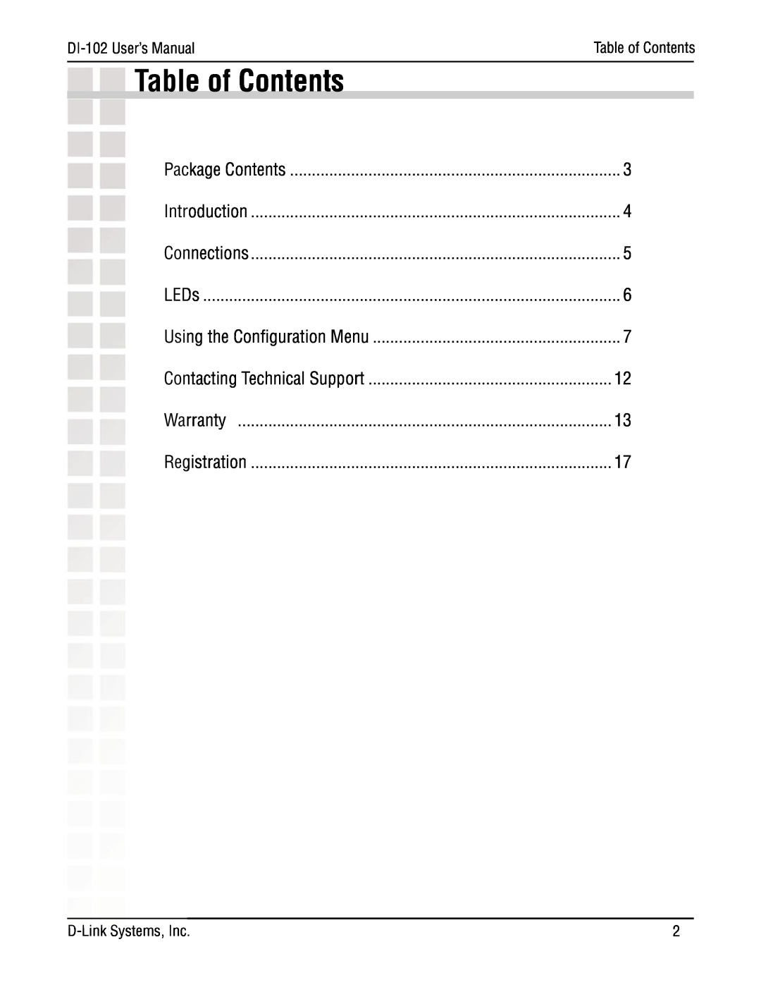 D-Link DI-102, Internet/VoIP Accelerator manual Table of Contents 