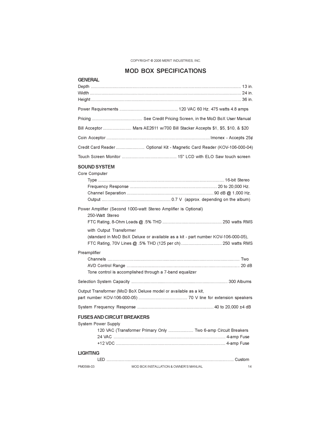 D-Link PM0599-03 owner manual MOD BOX Specifications, General 