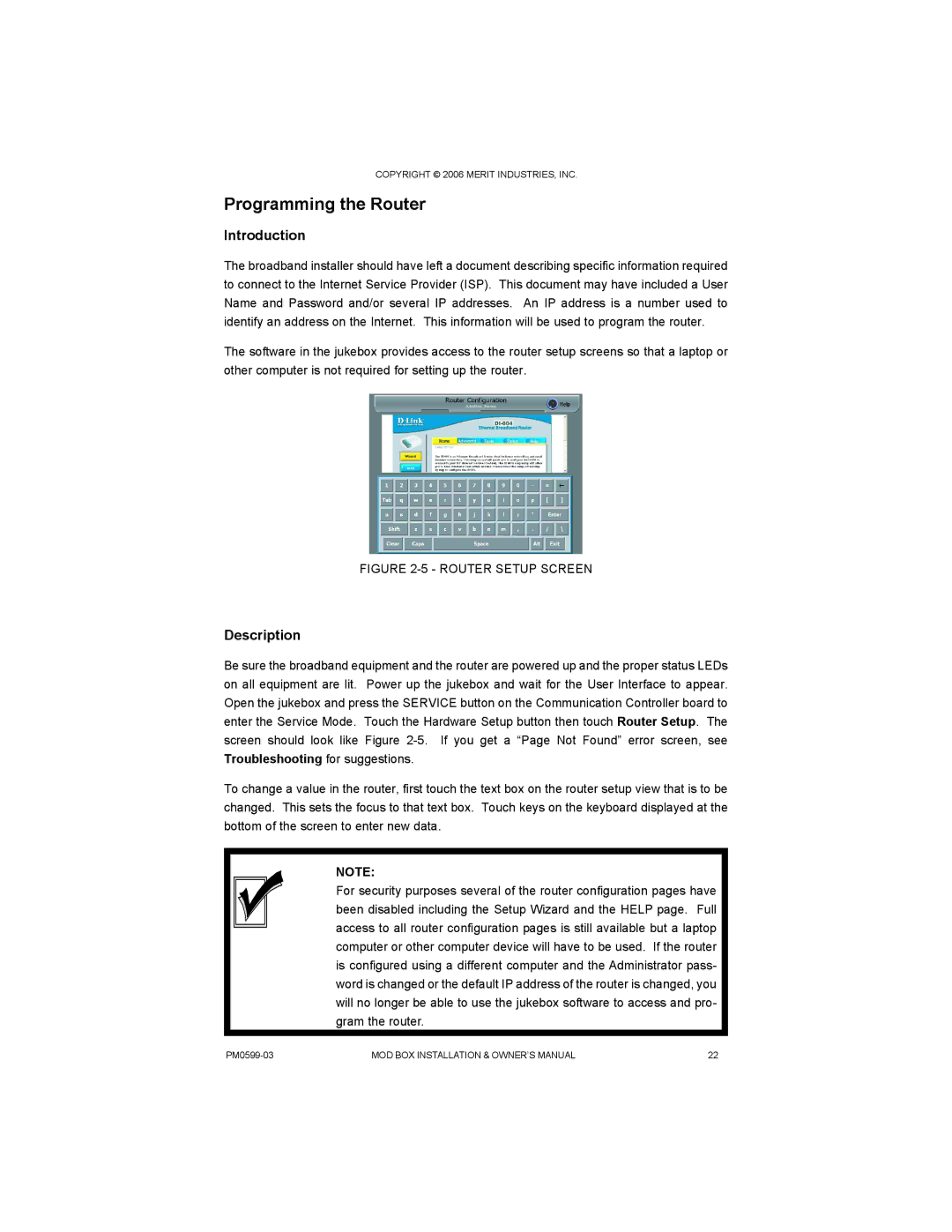 D-Link PM0599-03 owner manual Programming the Router, Router Setup Screen 