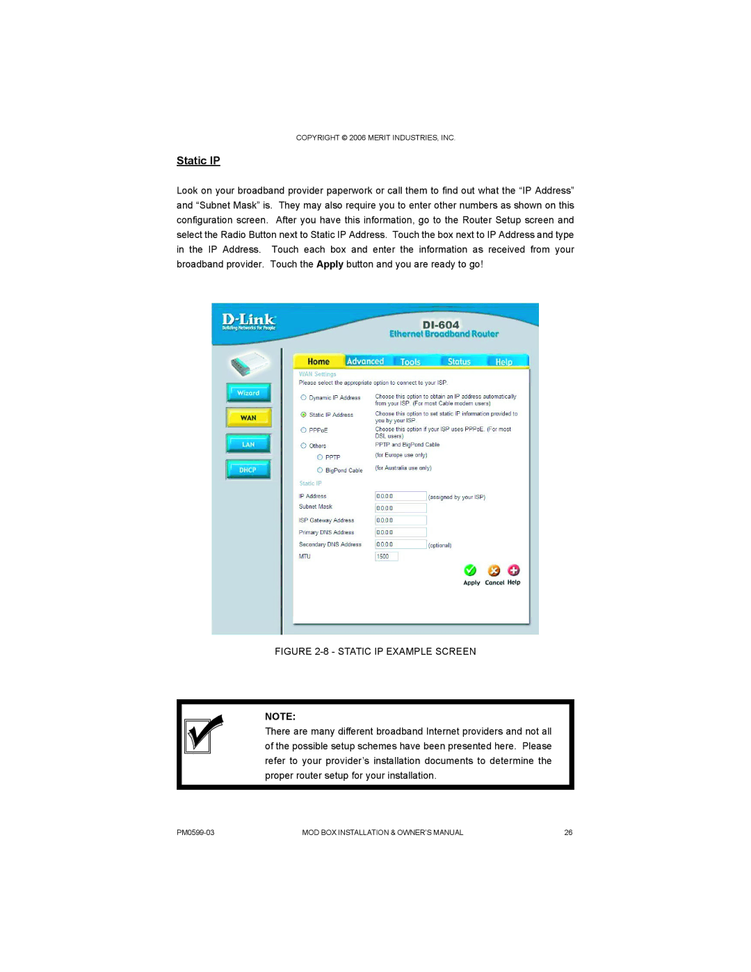 D-Link PM0599-03 owner manual Static IP 