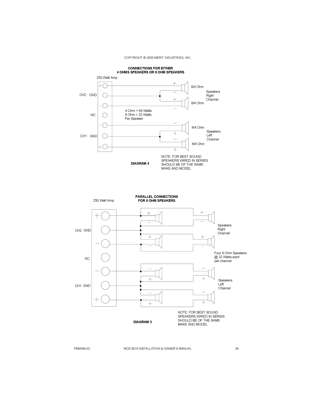 D-Link PM0599-03 owner manual Connections for Either Ohms Speakers or 8 OHM Speakers 