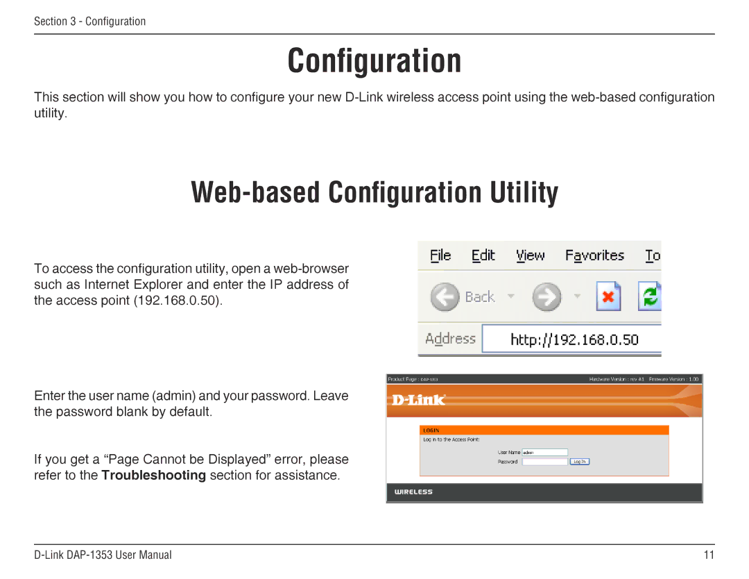 D-Link RangeBooster N 650 Access Point, DAP-1353 manual Web-based Configuration Utility 