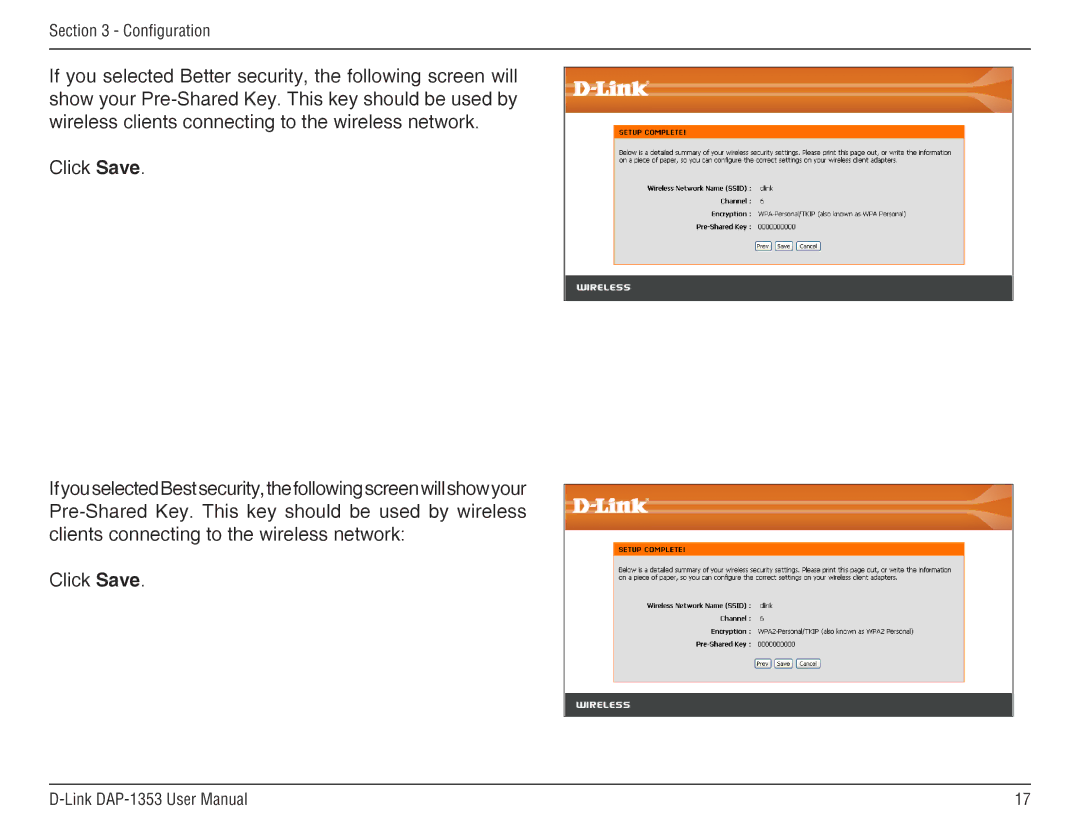 D-Link RangeBooster N 650 Access Point, DAP-1353 manual Click Save 