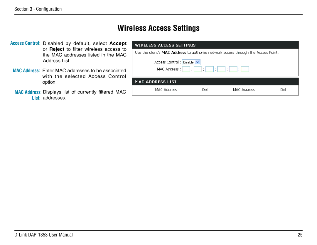 D-Link RangeBooster N 650 Access Point, DAP-1353 manual Wireless Access Settings 