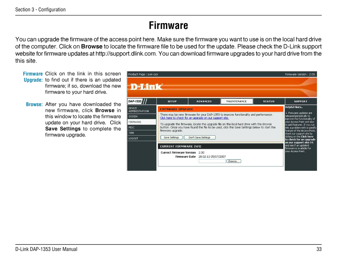 D-Link RangeBooster N 650 Access Point, DAP-1353 manual Firmware 