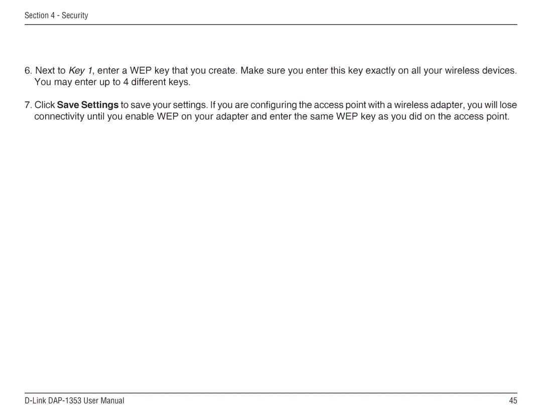 D-Link RangeBooster N 650 Access Point, DAP-1353 manual Security 