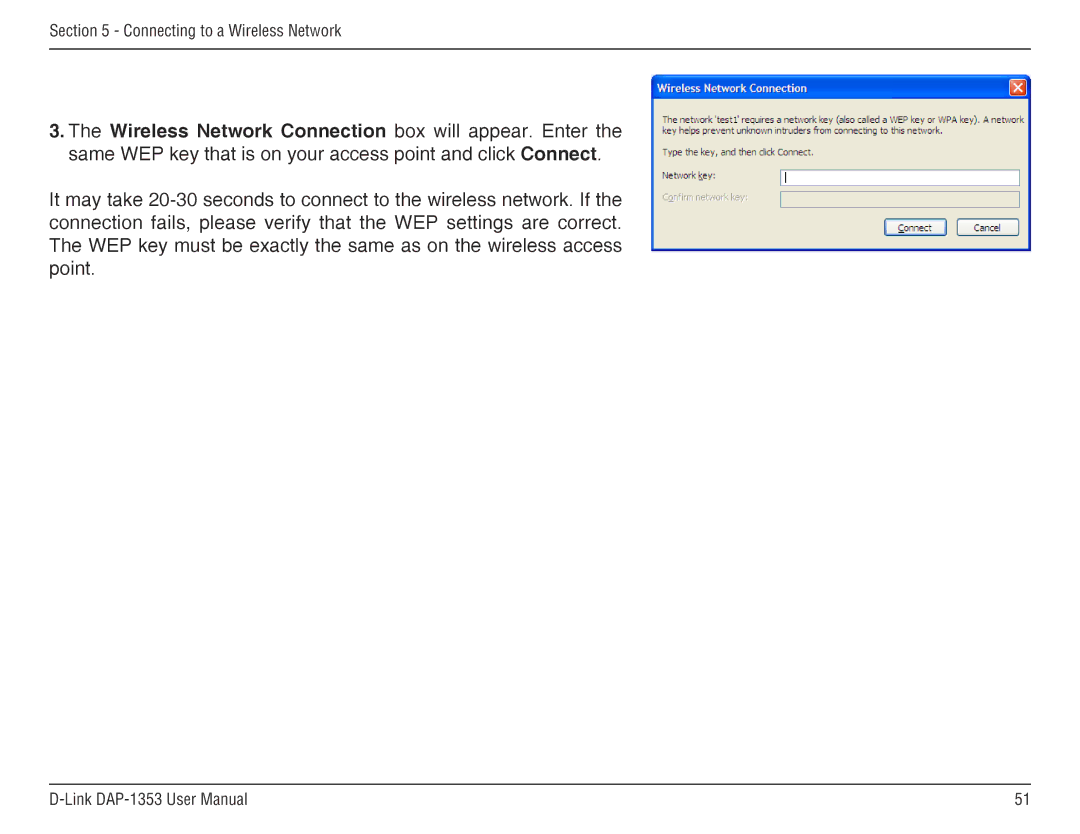 D-Link RangeBooster N 650 Access Point, DAP-1353 manual Connecting to a Wireless Network 