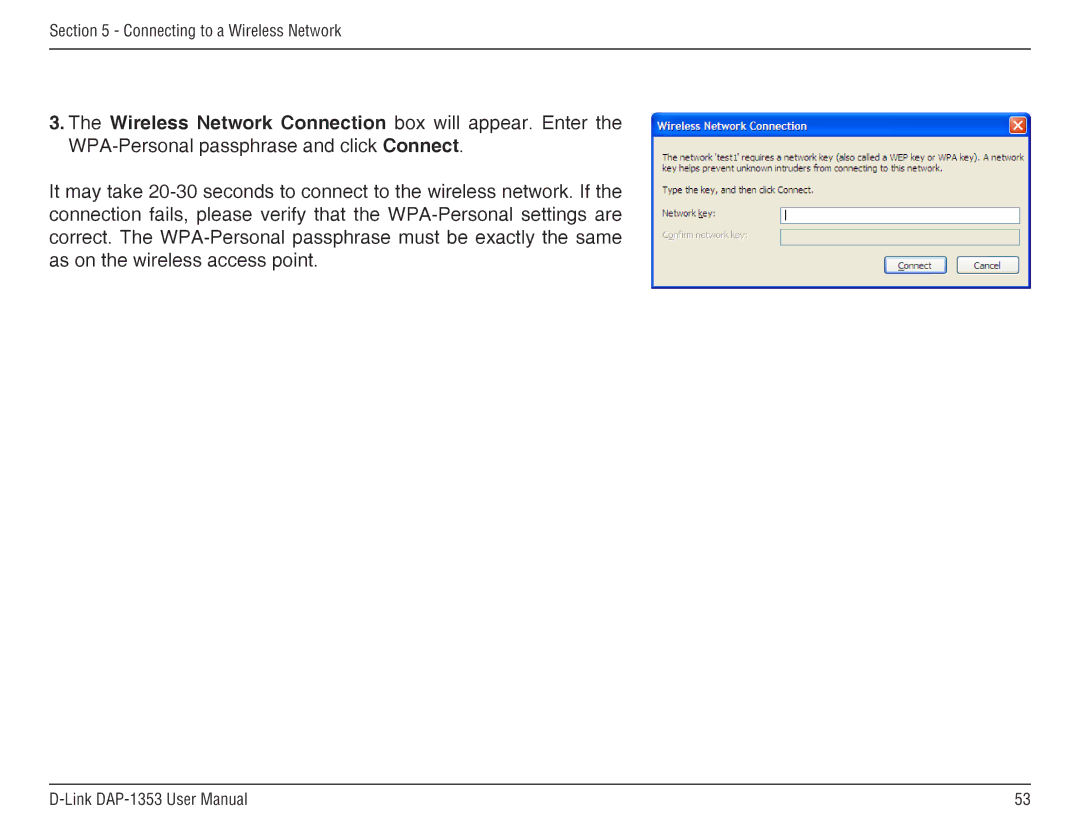 D-Link RangeBooster N 650 Access Point, DAP-1353 manual Connecting to a Wireless Network 