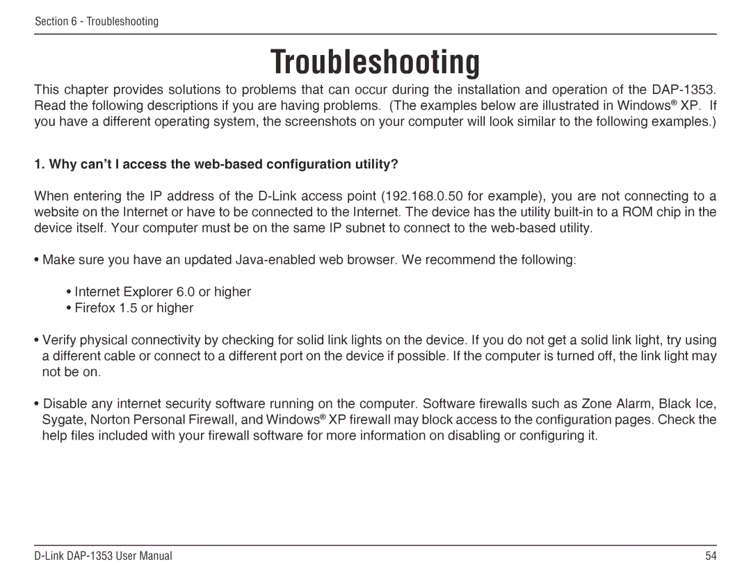 D-Link DAP-1353, RangeBooster N 650 Access Point Troubleshooting, Why can’t I access the web-based configuration utility? 