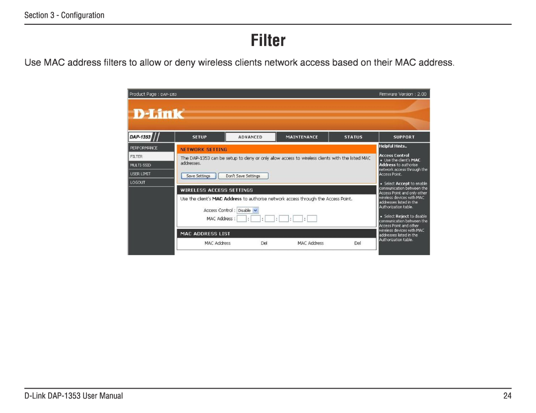 D-Link DAP-1353, RangeBooster N 650 Access Point manual Filter 
