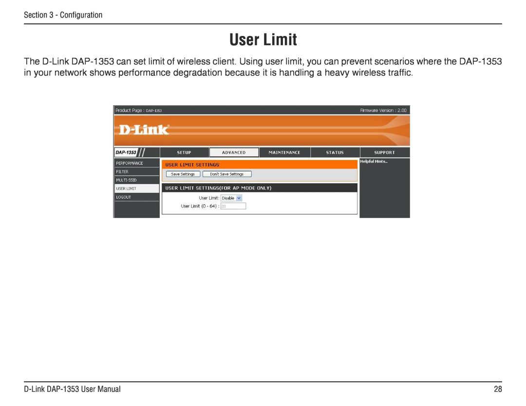 D-Link DAP-1353, RangeBooster N 650 Access Point manual User Limit 