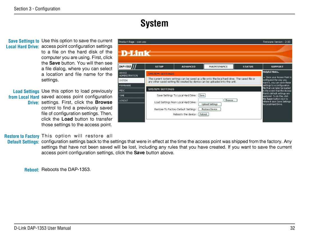 D-Link DAP-1353, RangeBooster N 650 Access Point manual System 
