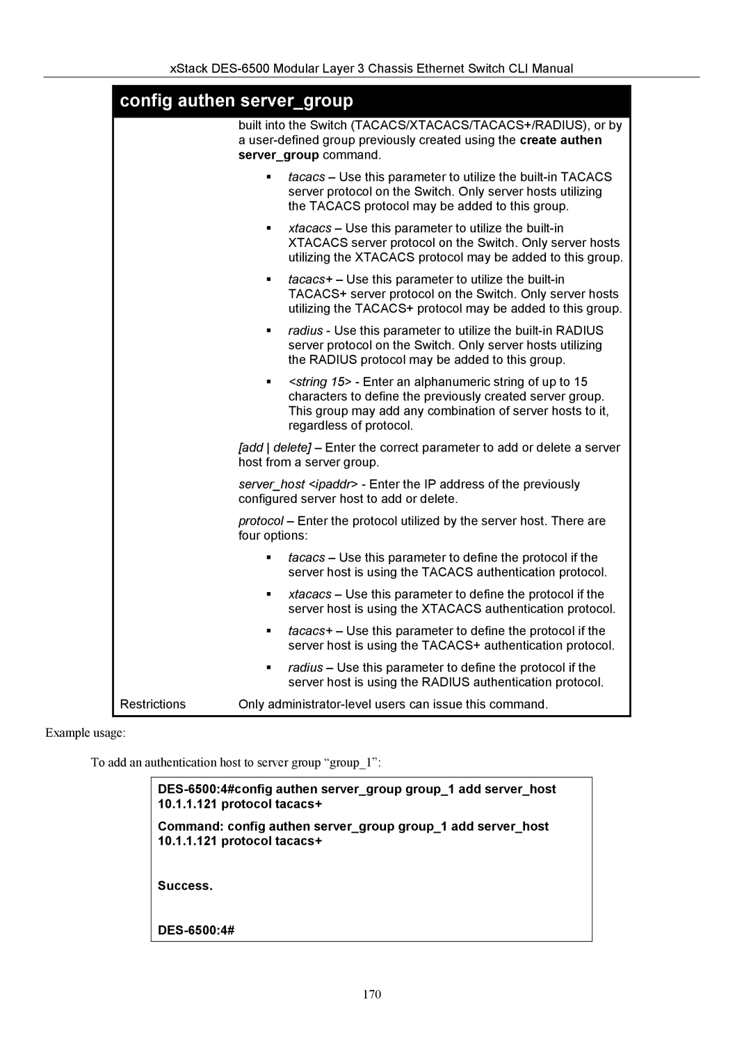 D-Link TM DES-6500 manual Tacacs Use this parameter to define the protocol if 