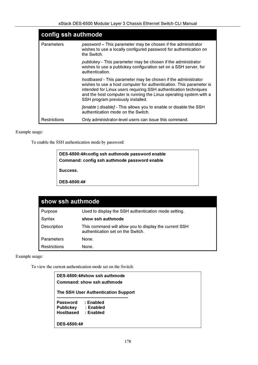 D-Link TM DES-6500 manual Show ssh authmode 