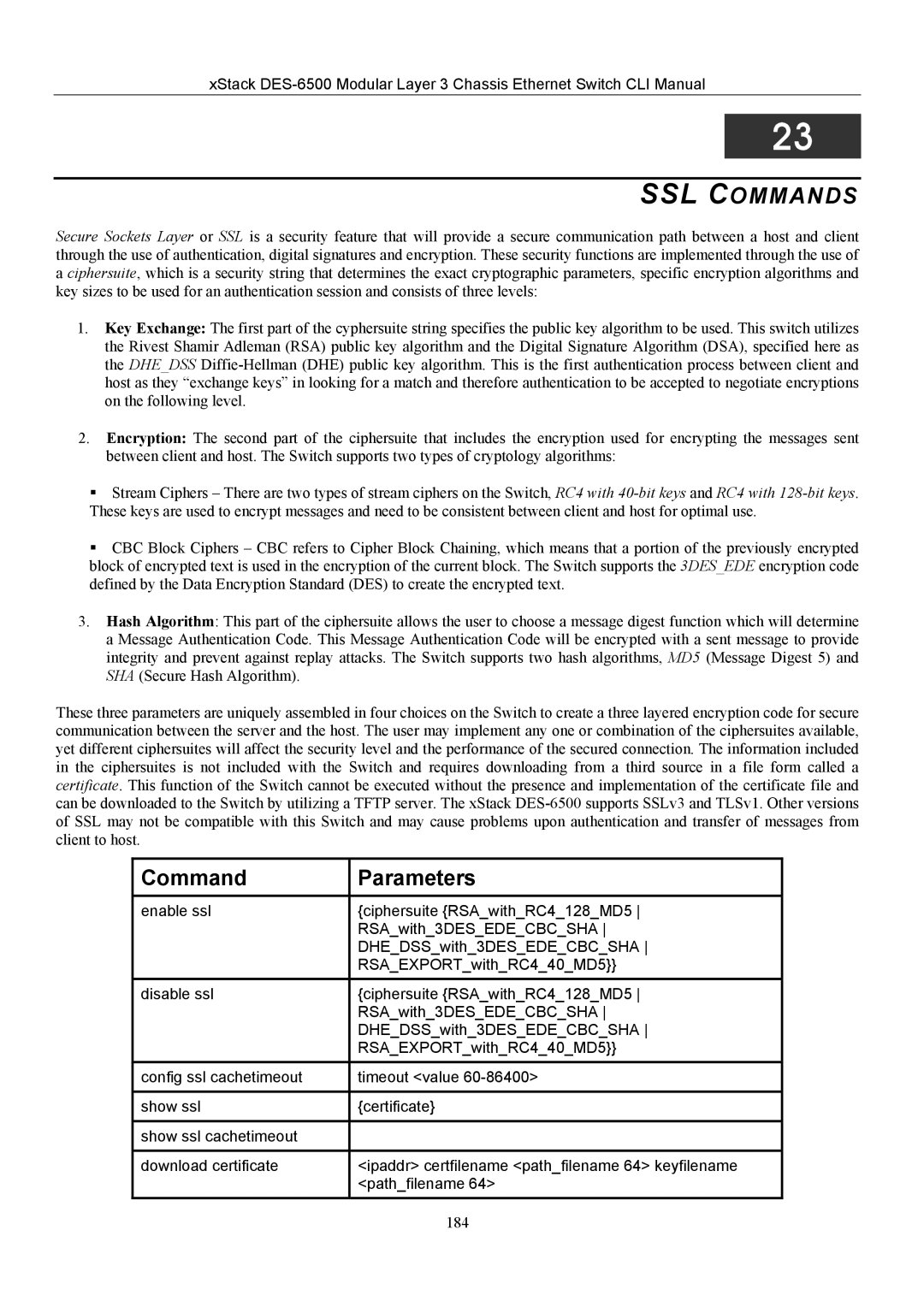 D-Link TM DES-6500 manual SSL Commands 