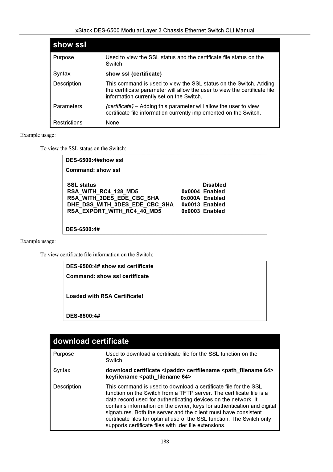 D-Link TM DES-6500 manual Show ssl, Download certificate 