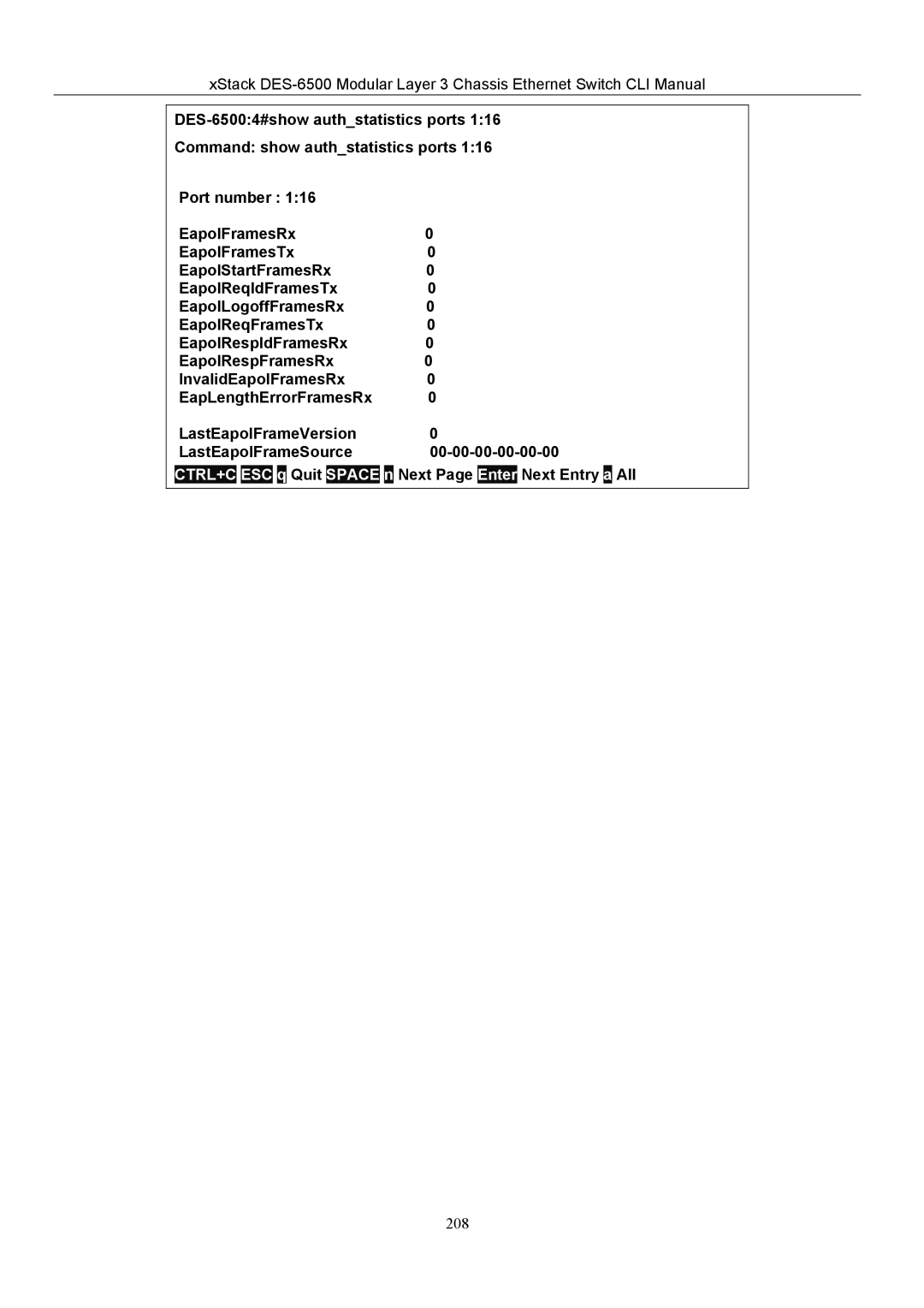 D-Link TM DES-6500 manual 208 