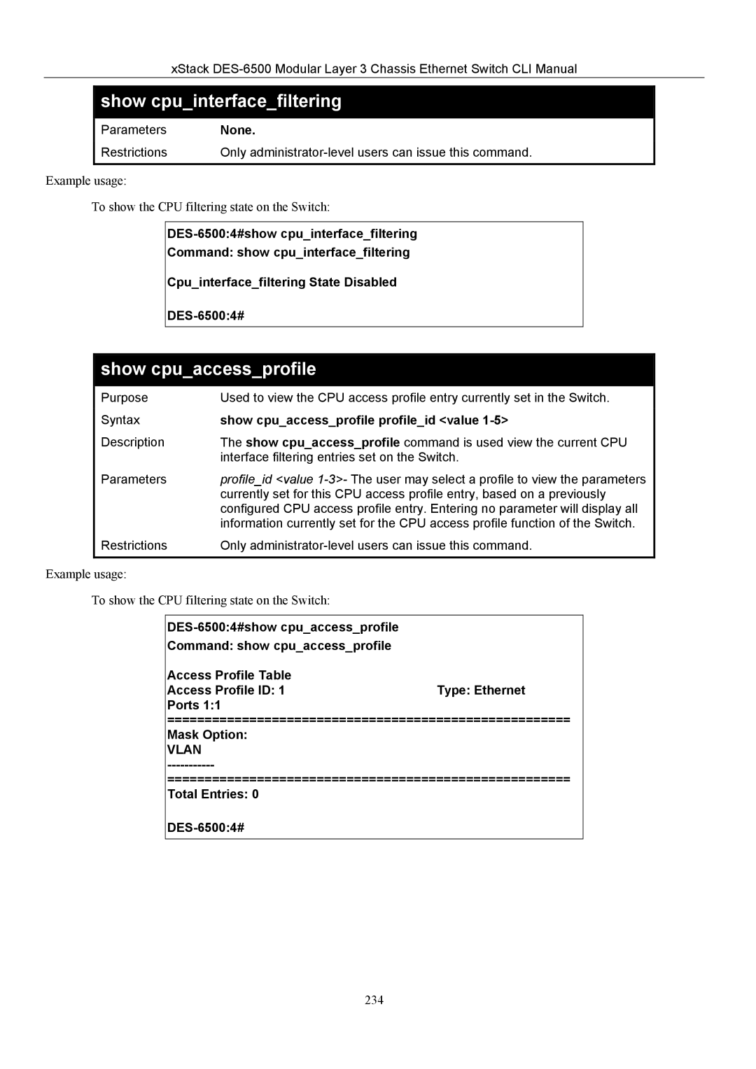 D-Link TM DES-6500 manual Show cpuaccessprofile profileid value 