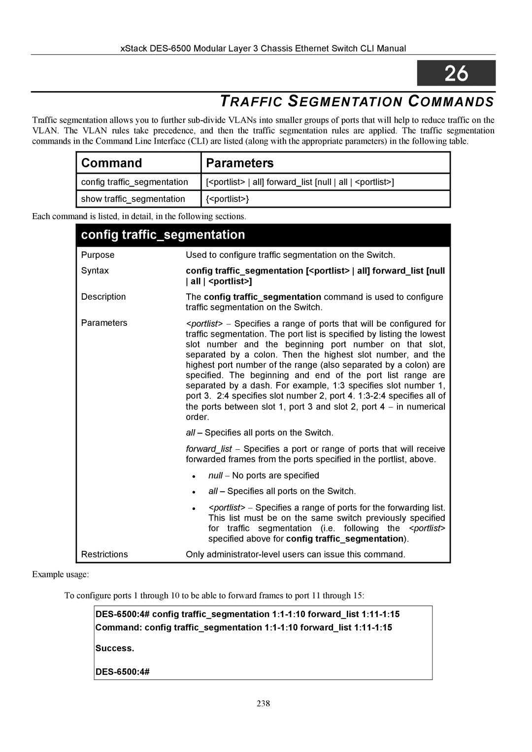 D-Link TM DES-6500 manual Traffic Segmentation Commands, Config trafficsegmentation, All portlist 