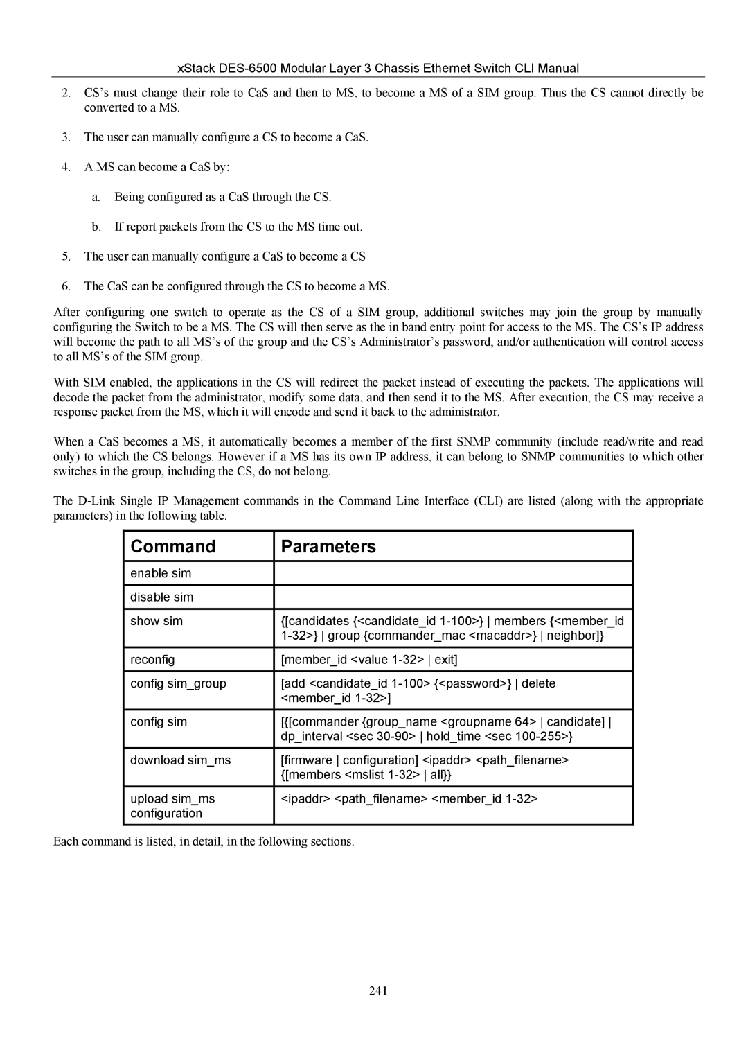 D-Link TM DES-6500 manual Command Parameters 