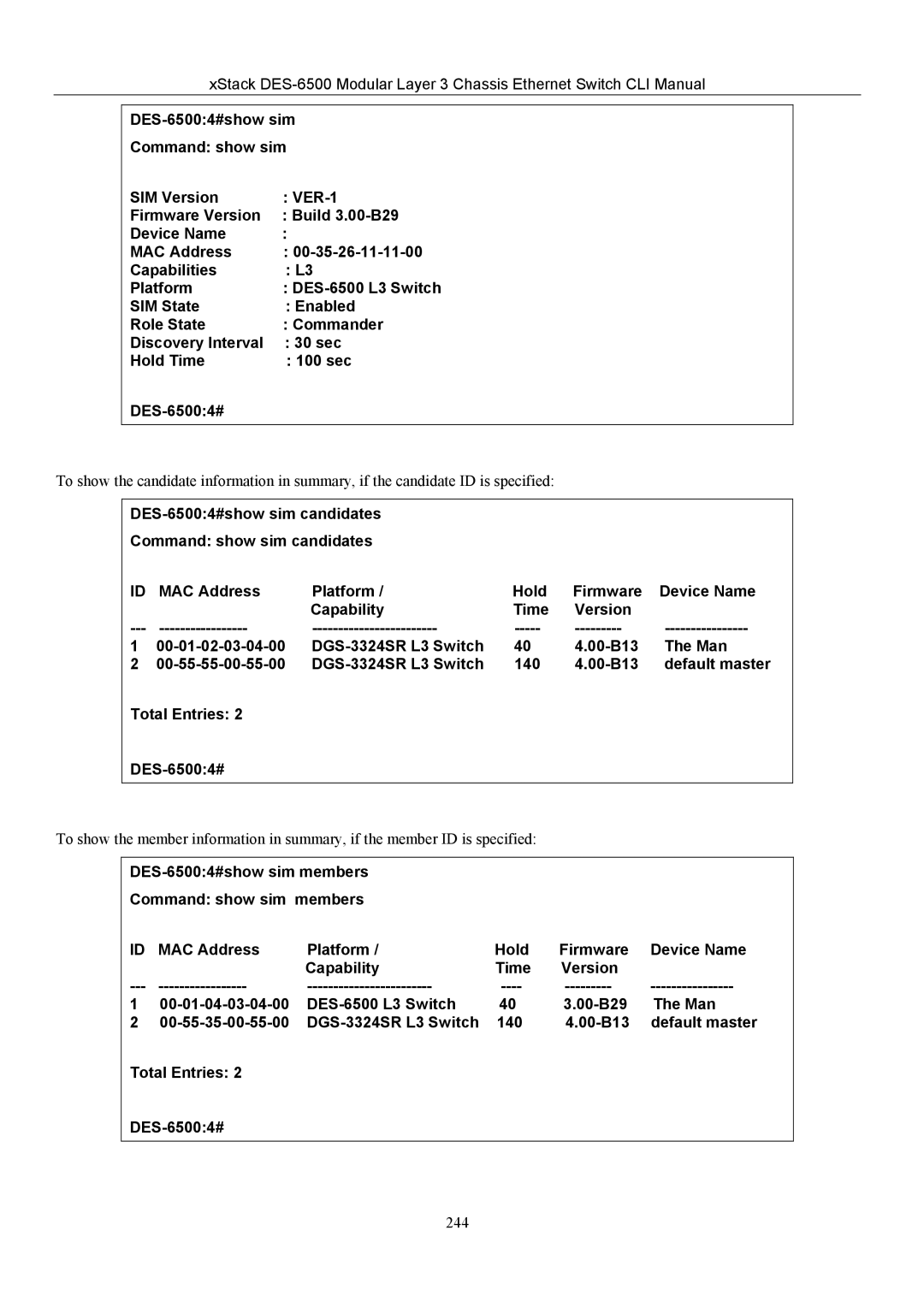 D-Link TM DES-6500 manual 244 